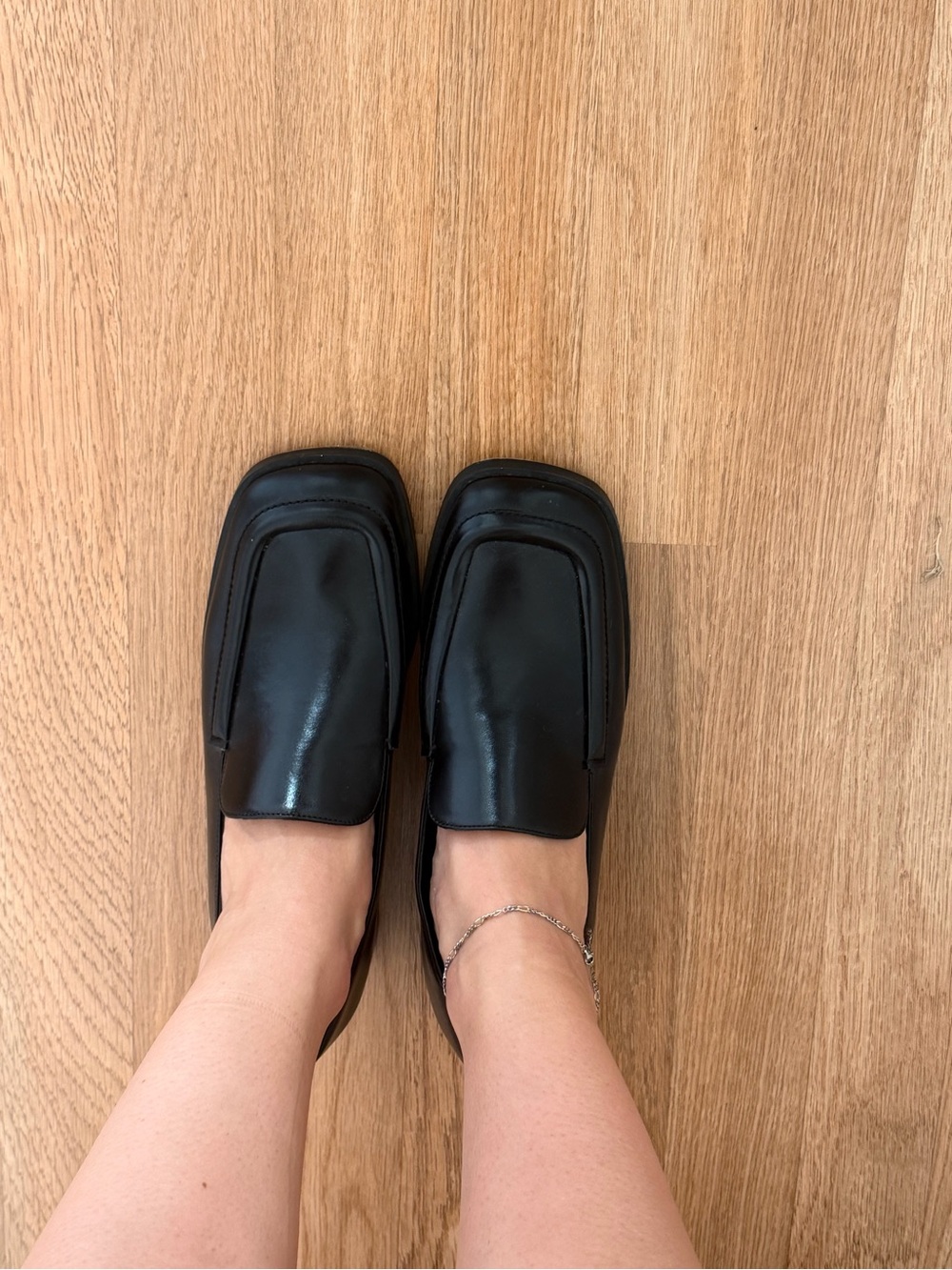Vince Black Leather Square-Toe Women's Loafers